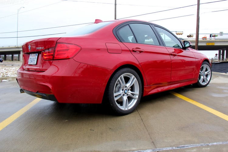 BMW 328d on open highway during winter test drive