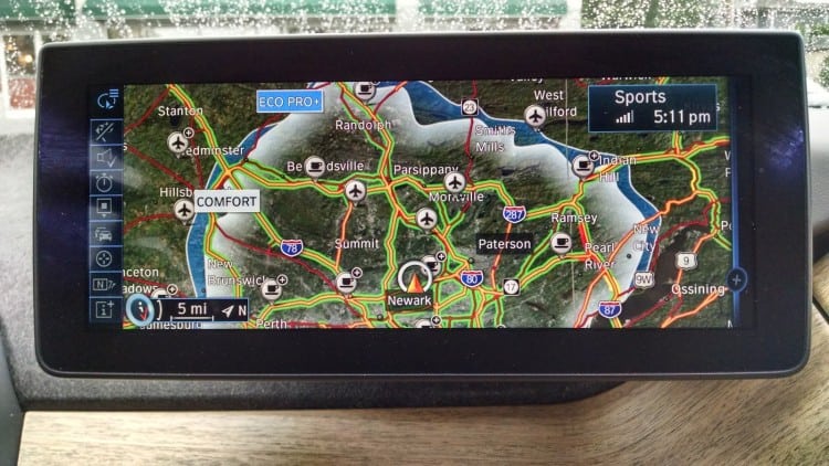 The i3's navigation "spider map" offers a pretty accurate visual display on the cars current range in the different driving modes.