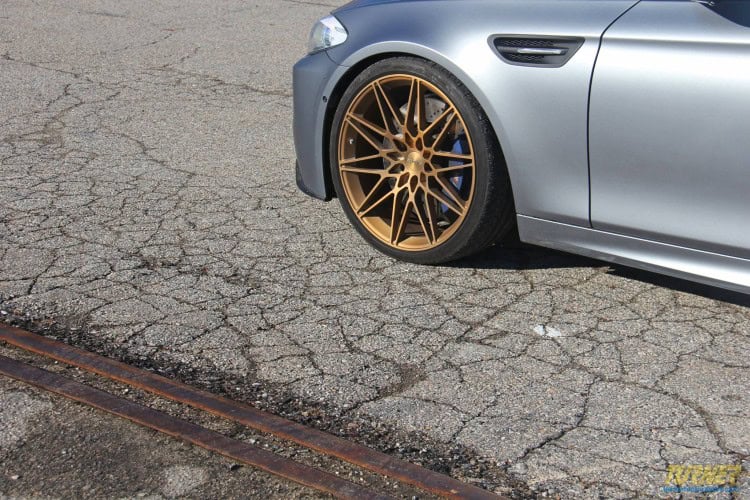 New Forgeline MT1 Monoblock Wheels in Matte Gold Powder coat on the Turner Project F10 M5