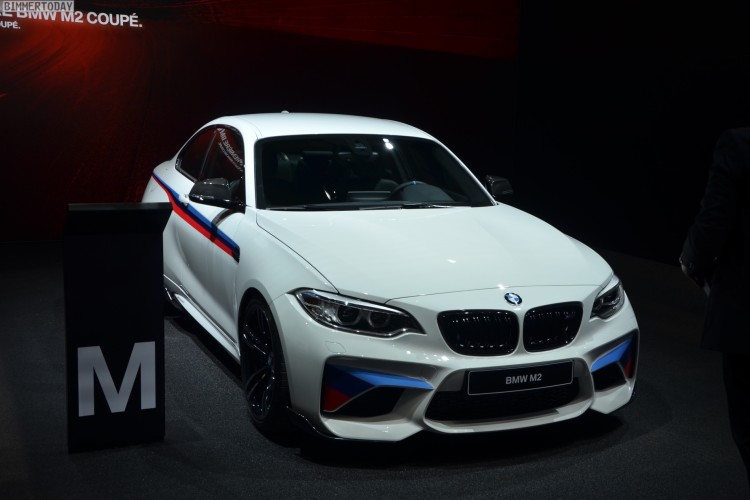 A beautiful BMW M2 Alpine White with M Performance Parts arrives in Geneva