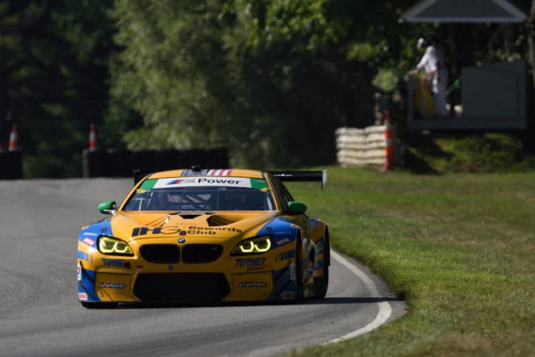 BMW M6 GTLM racing cars ended the day on the wrecker at Northeast Grand Prix