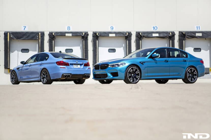Photoshoot: Yas Marina Blue BMW F10 M5 vs Snapper Rocks Blue BMW F90 M5