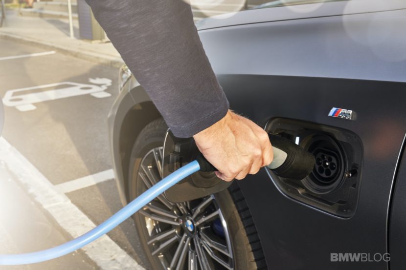 BMW 330e plug-in hybrid showing the charging port