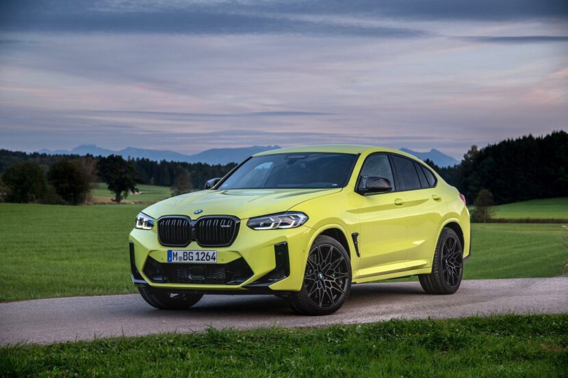 BMW X4 M in Austin Yellow on backroads 
