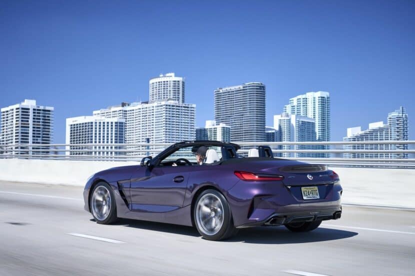 2024 BMW Z4 M40i in Thundernight Metallic, rear three-quarters