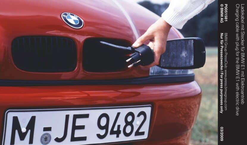 BMW E1 electric showing its charging cable