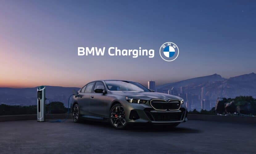 BMW Shell Recharge station with a BMW i5 plugged in