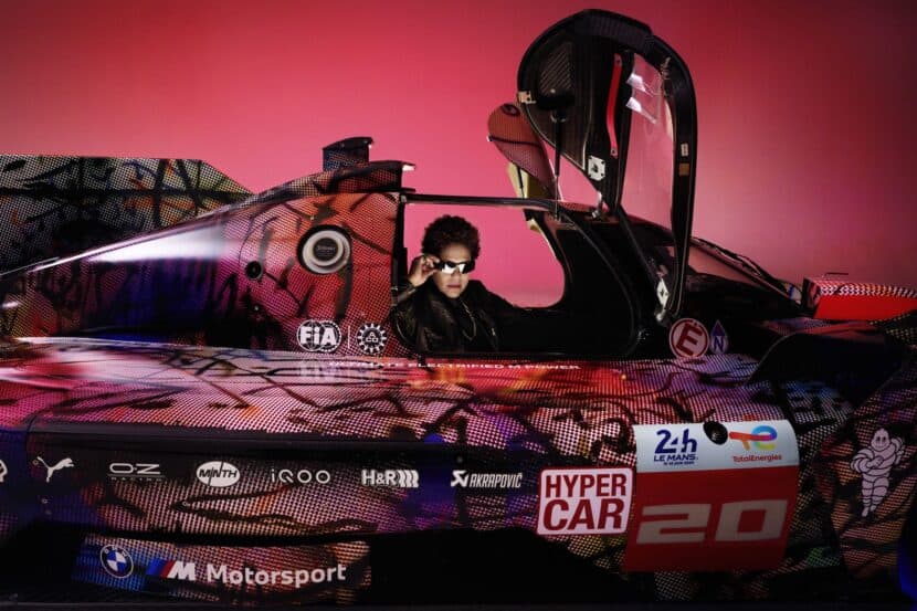 Close-up of layered paint details on Mehretu’s BMW Art Car