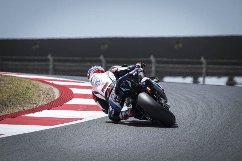 BMW M 1000 RR taking a turn at Portimao