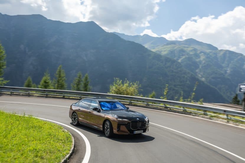 BMW i7 driving in the Alps