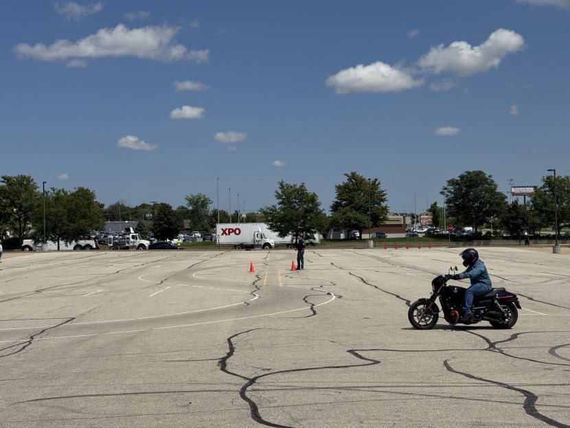 Student practicing cone weave on MSF riding test