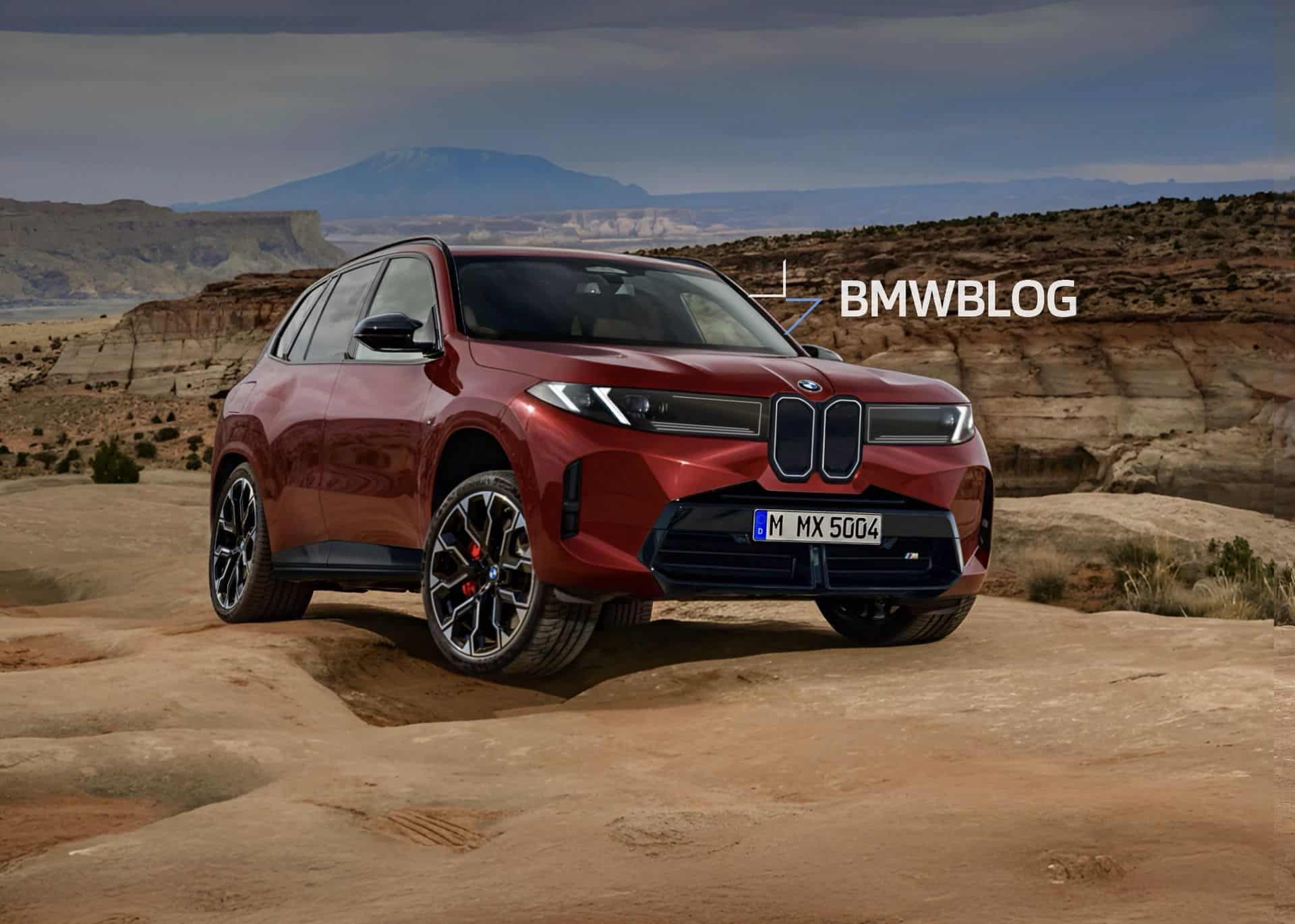 2027 BMW X5 RENDERING in VEGAS RED color showing the front-end