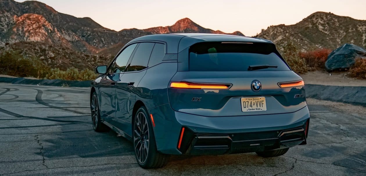 2026 BMW IX M70 REVIEW showing the rear end