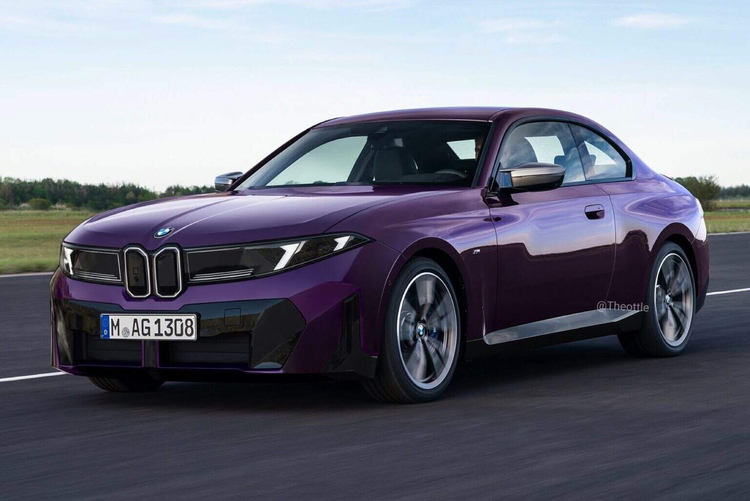 BMW 2 Series Coupe render in Neue Klasse design language with black band grille and horizontal taillights