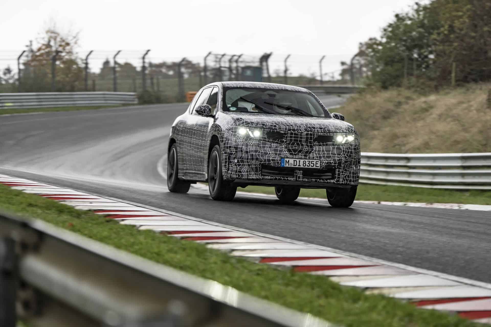 BMW iX3 long-wheelbase prototype testing at the Nürburgring.