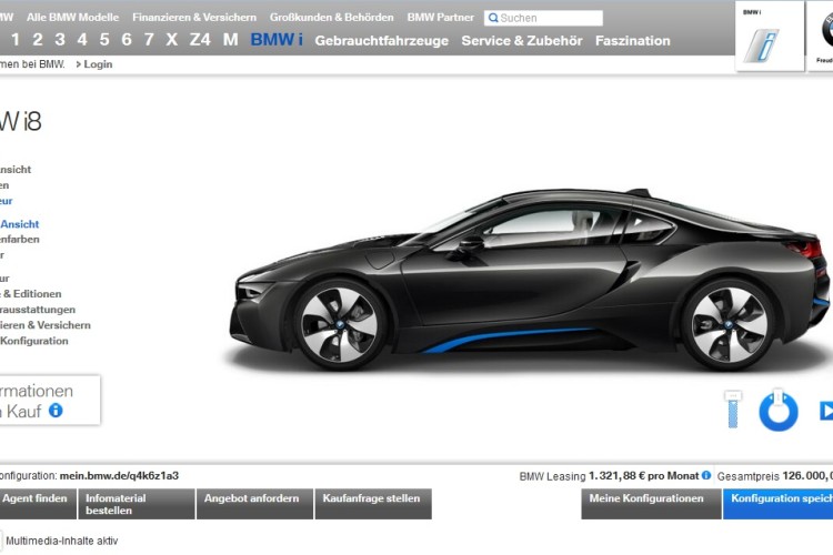 BMW i8 Configurator Now Live On BMW.de