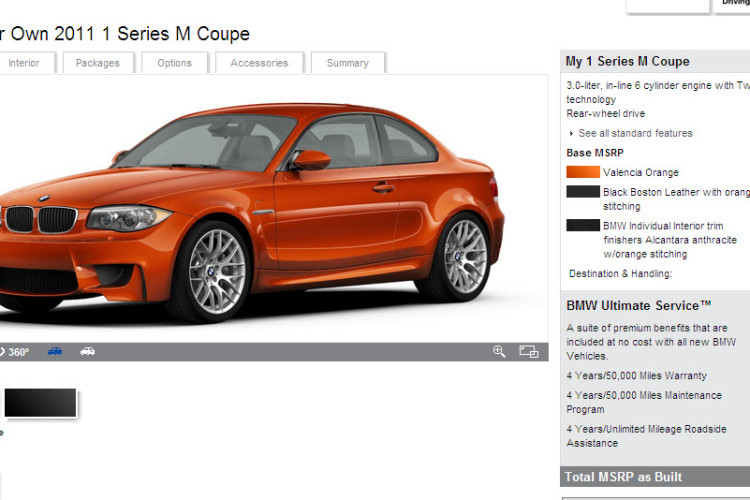 BMW 1M Configurator Live On BMWUSA.com
